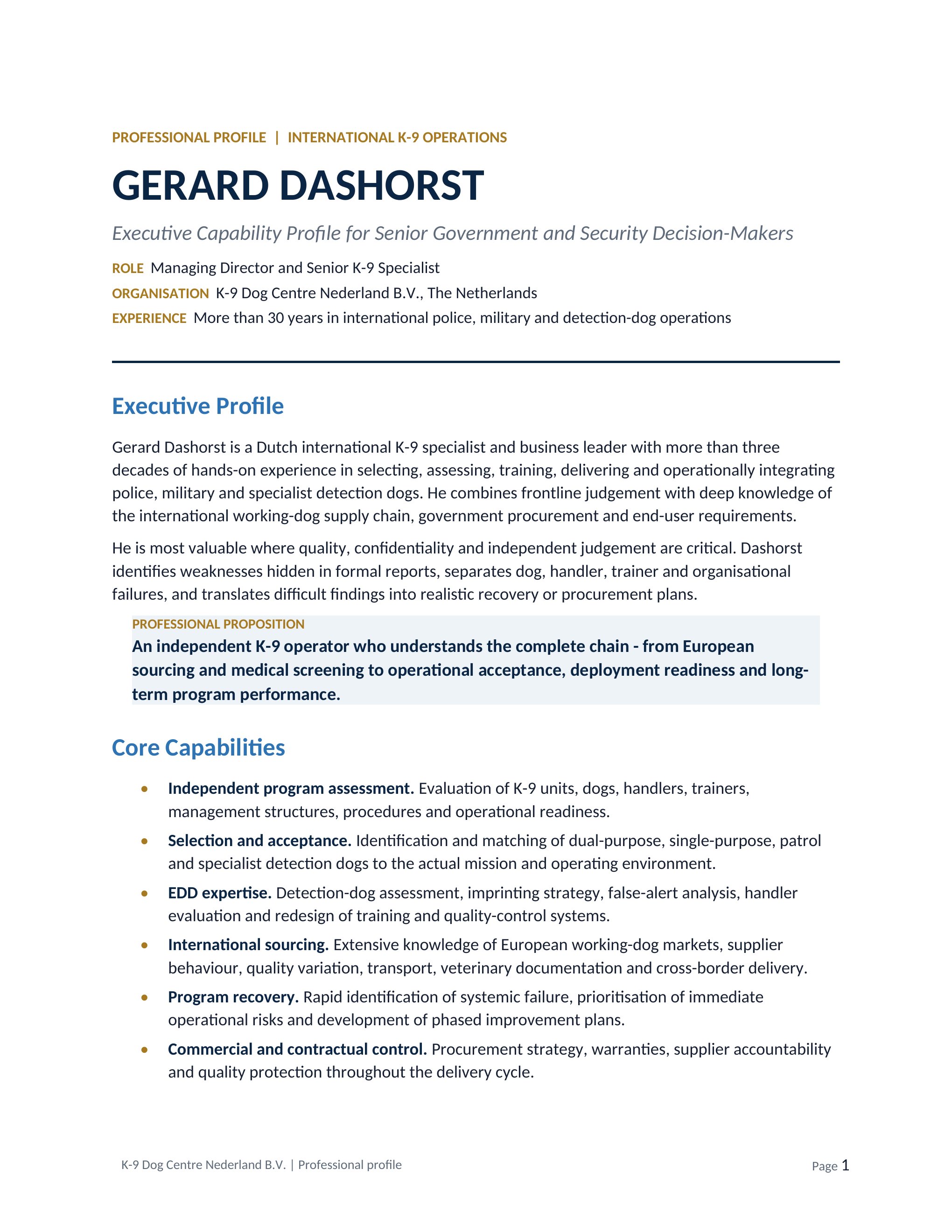 Professional profile, page 1 of 3